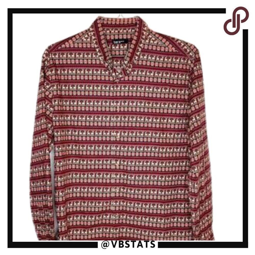 Large Bar III Slim Fit Red-White Reindeer-Snowflake Print LS Shirt
